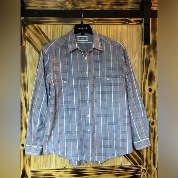 VTG Levi Silver Label Plaid Buttondown Gray L - Picture 2 of 7